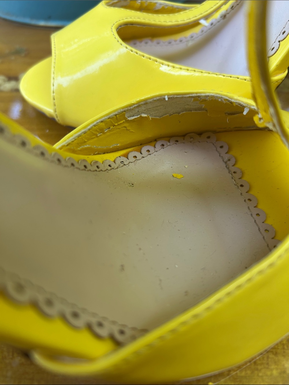 Shoe Dazzle Bright Yellow Patent T-Strap Peep-Toe Heels with Bow - Picture 5 of 11